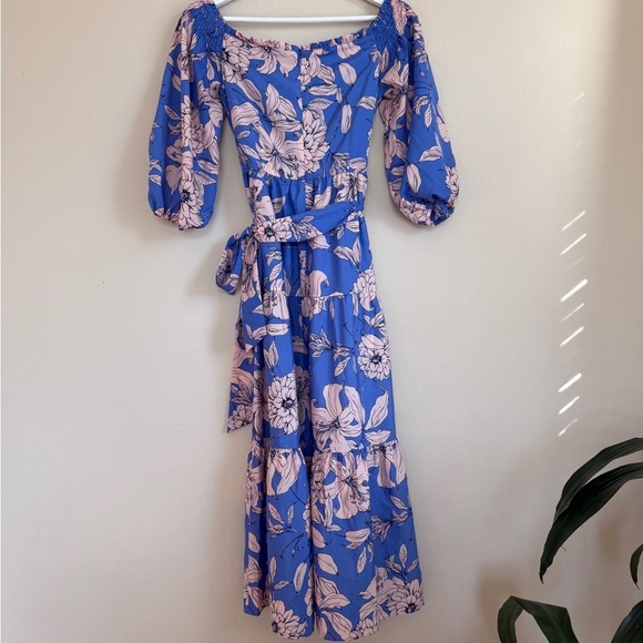 Eliza J Tiered Floral Blue Pink Off Shoulder Midi Maxi Easter Dress Women 2 - Picture 7 of 7